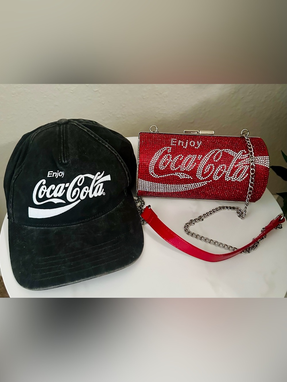 Coca-Cola Red Rhinestone Sling Bag and Coca- Cola Black Hat